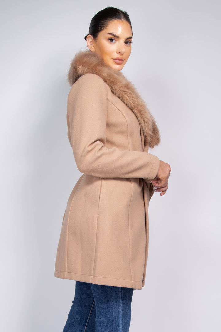 FAUX FUR SASH BELTED COAT