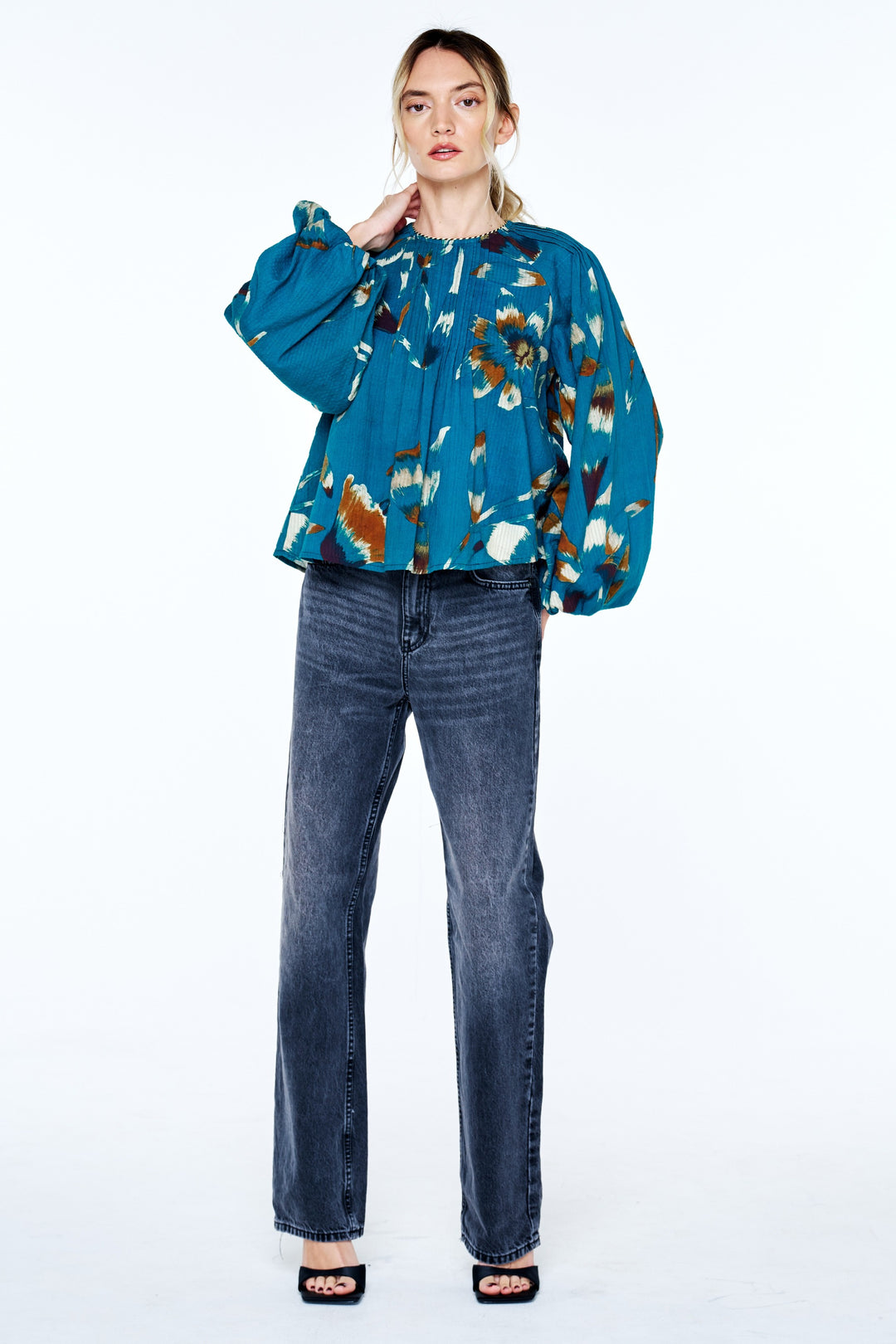 Faye Printed Seersucker Pintuck Top