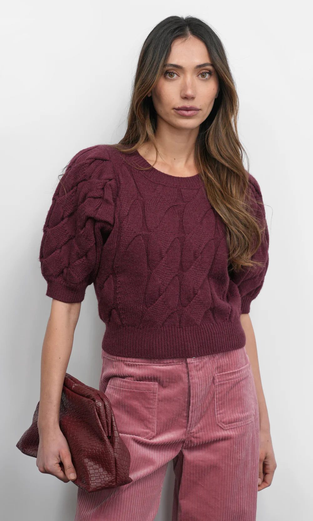 HALLIE CABLE KNIT PUFF SLEEVE SWEATER TOP