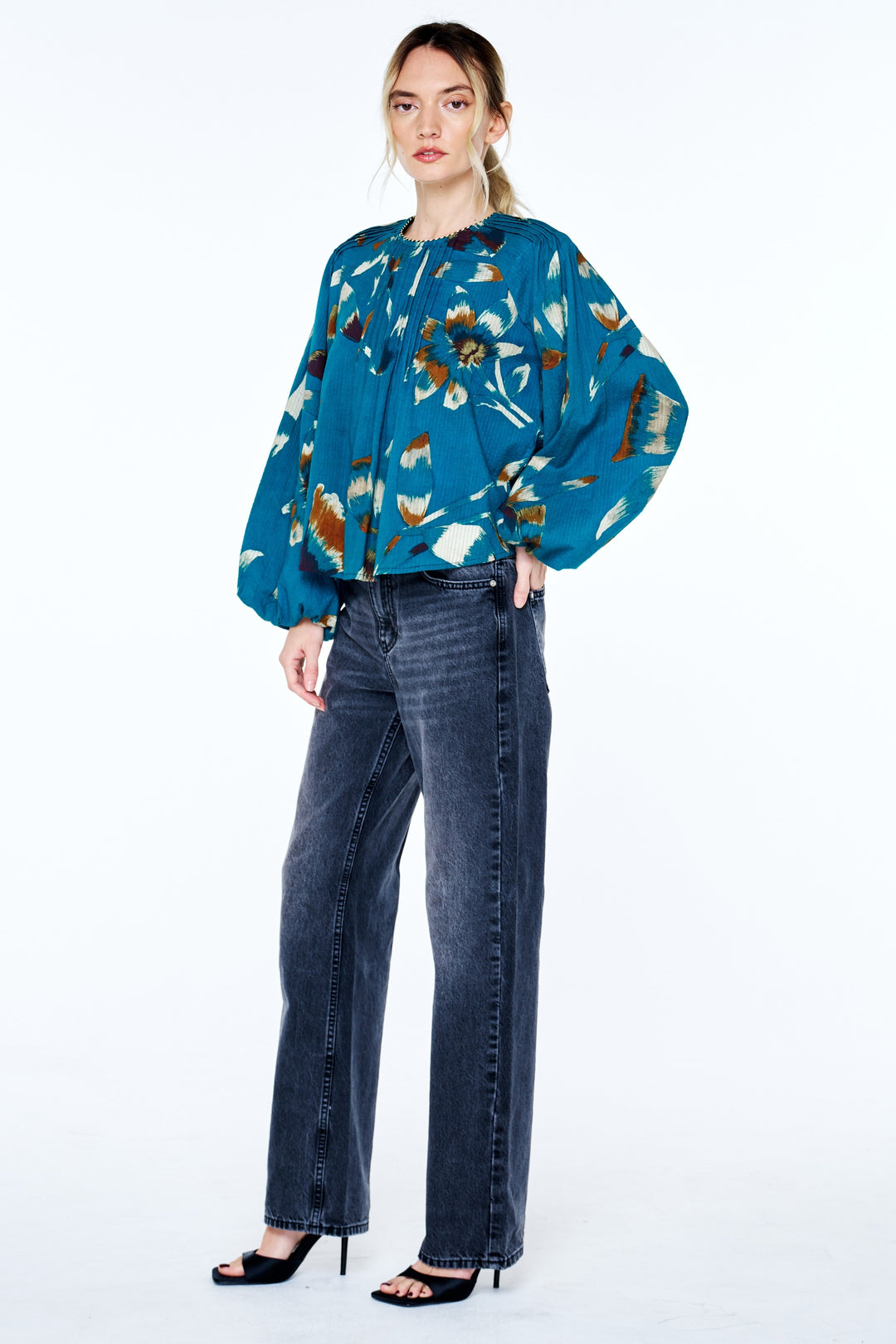 Faye Printed Seersucker Pintuck Top