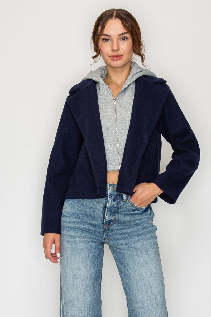 HOODED BUTTON BLAZER JACKET