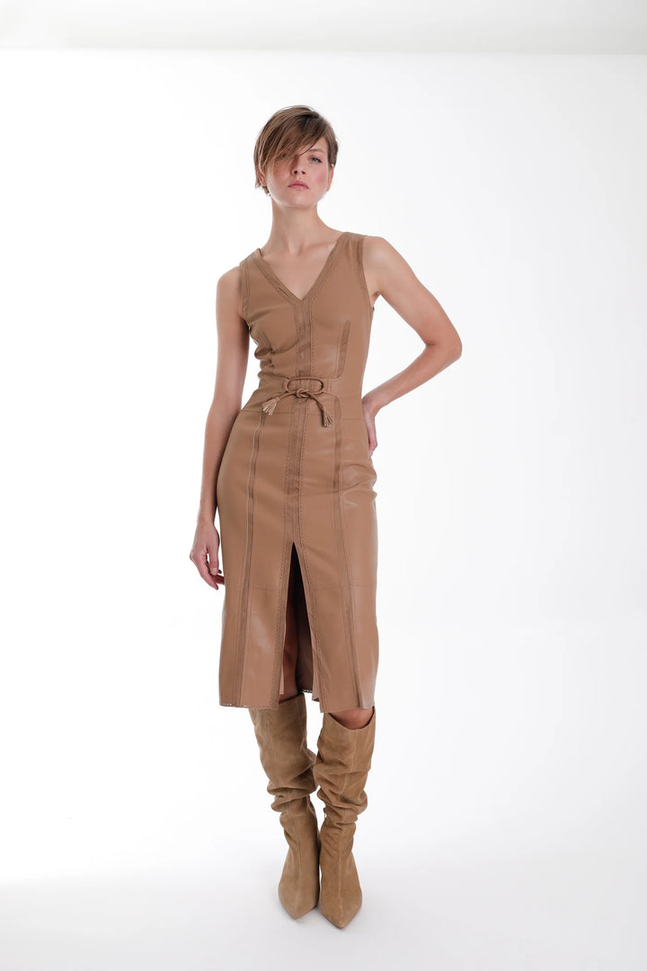 MONA VEGAN LEATHER MIDI DRESS
