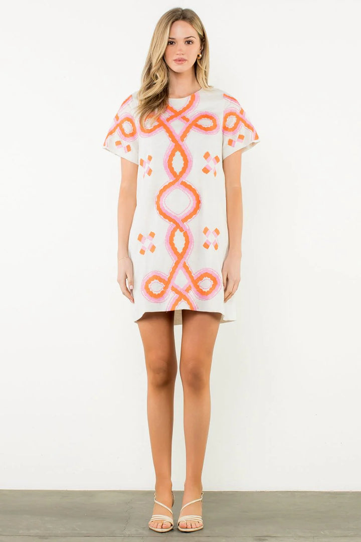 SHORT SLEEVE EMBROIDERED DRESS