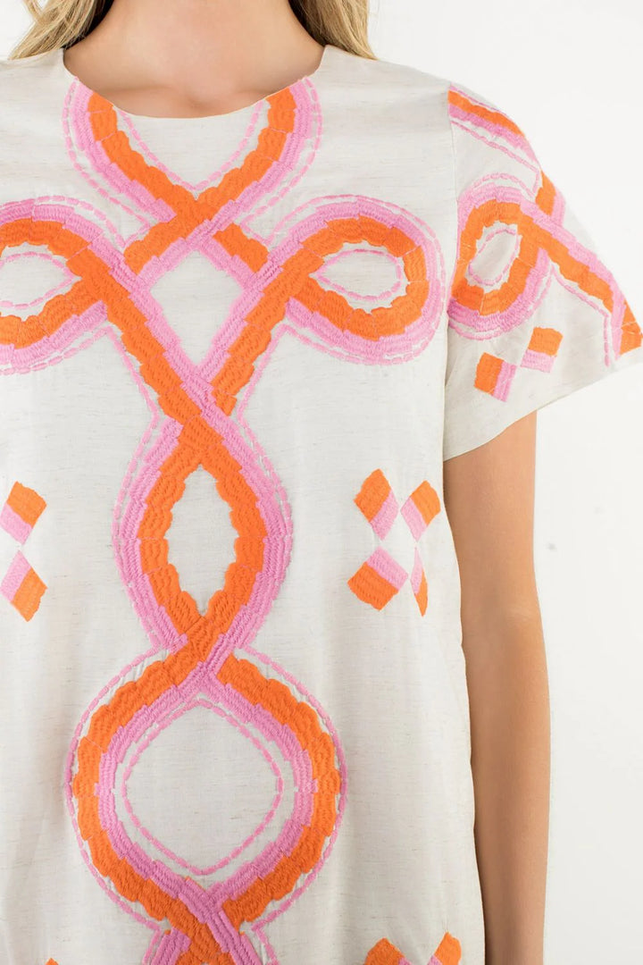 SHORT SLEEVE EMBROIDERED DRESS