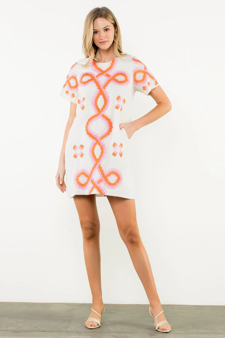 SHORT SLEEVE EMBROIDERED DRESS