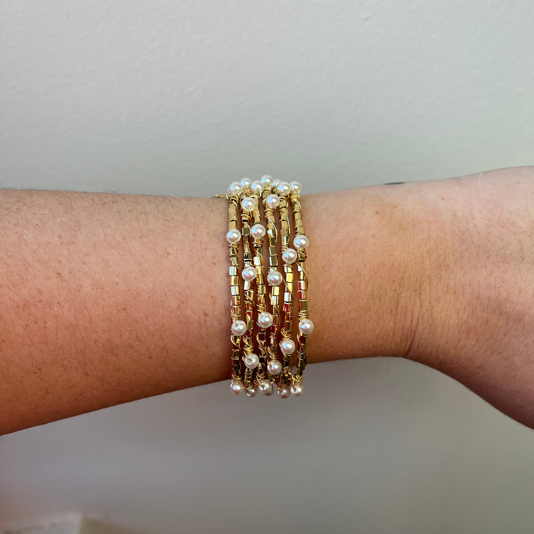 Blake Pearl Wrap Bracelet - 6 Rows