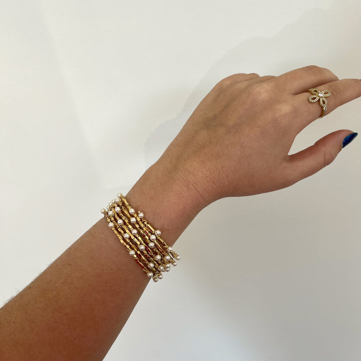 Blake Pearl Wrap Bracelet - 6 Rows