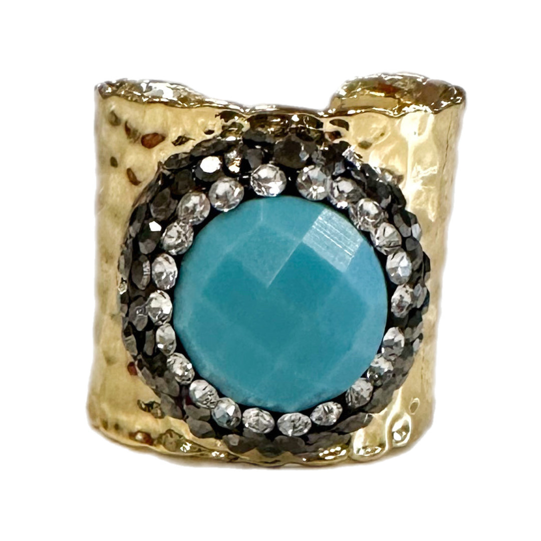 Pave Trimmed Turqoise Cuff Ring