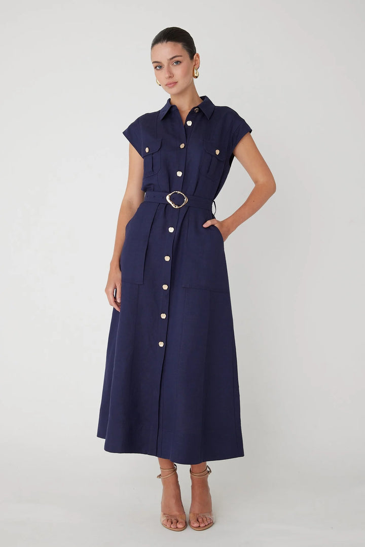 HELSA LONG LINEN BLEND DRESS