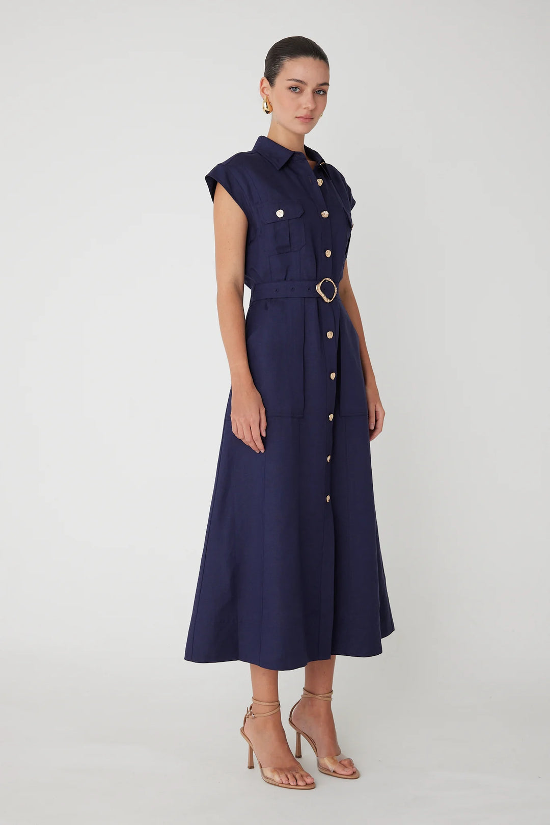 HELSA LONG LINEN BLEND DRESS