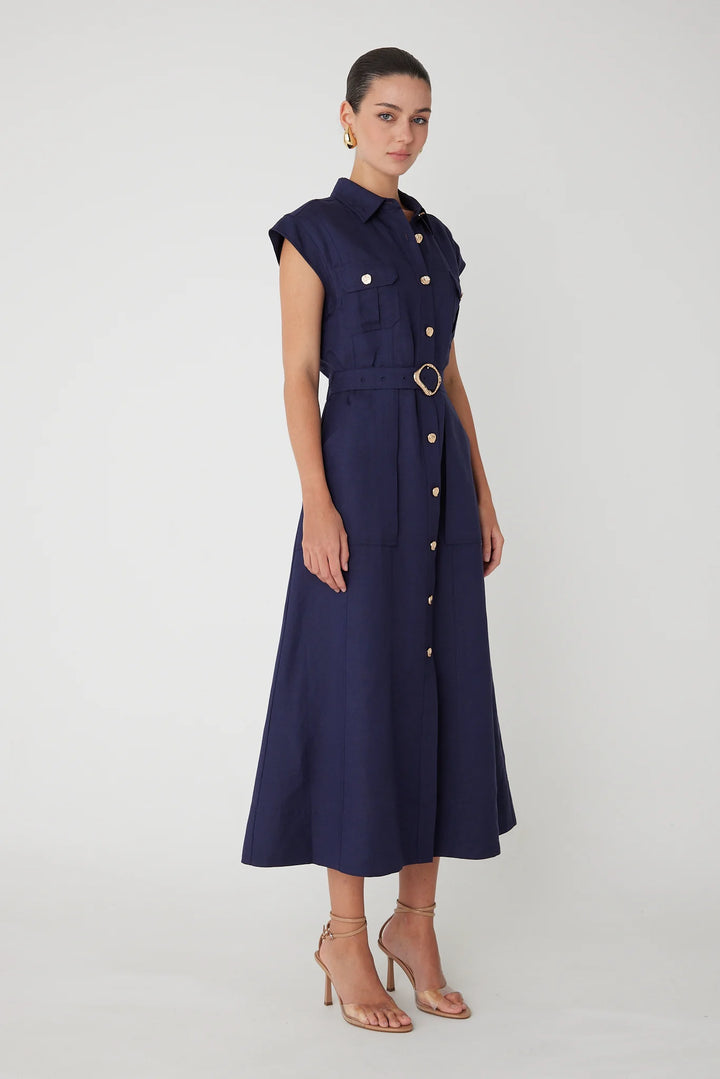 HELSA LONG LINEN BLEND DRESS