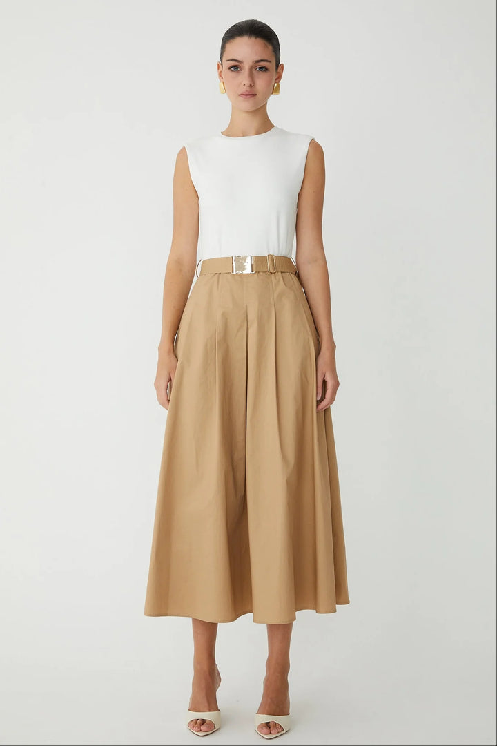 ESSIE TWO COLOR DRESS White & KHAKI C / Medium