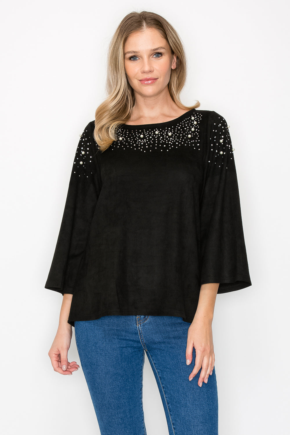 Annie Suede Top with Pearls