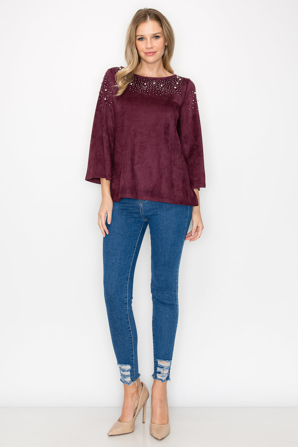 Annie Suede Top with Pearls