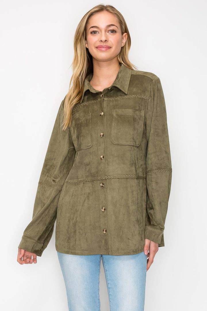 Avery Suede Top with Detailed Whipstitch