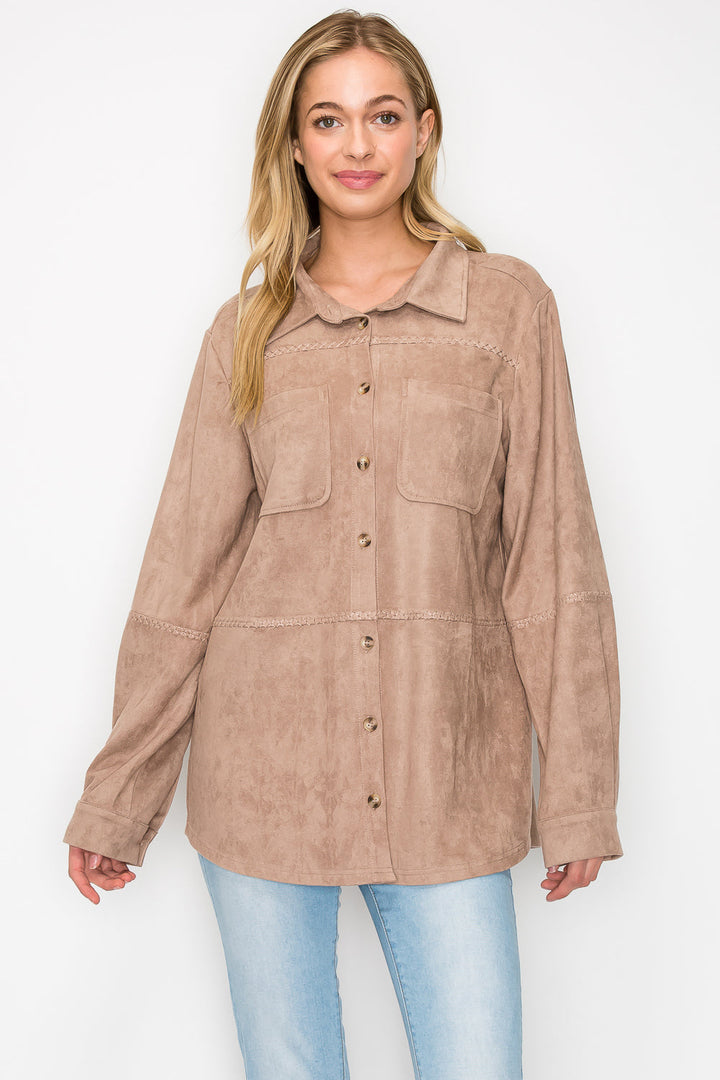 Avery Suede Top with Detailed Whipstitch