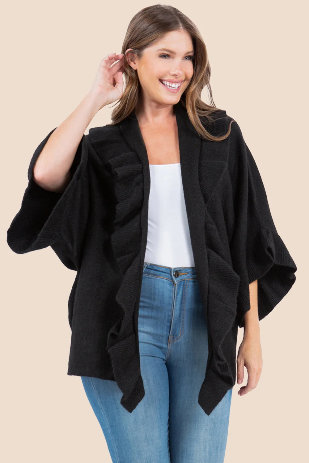 SOLID RUFFLE KIMONO