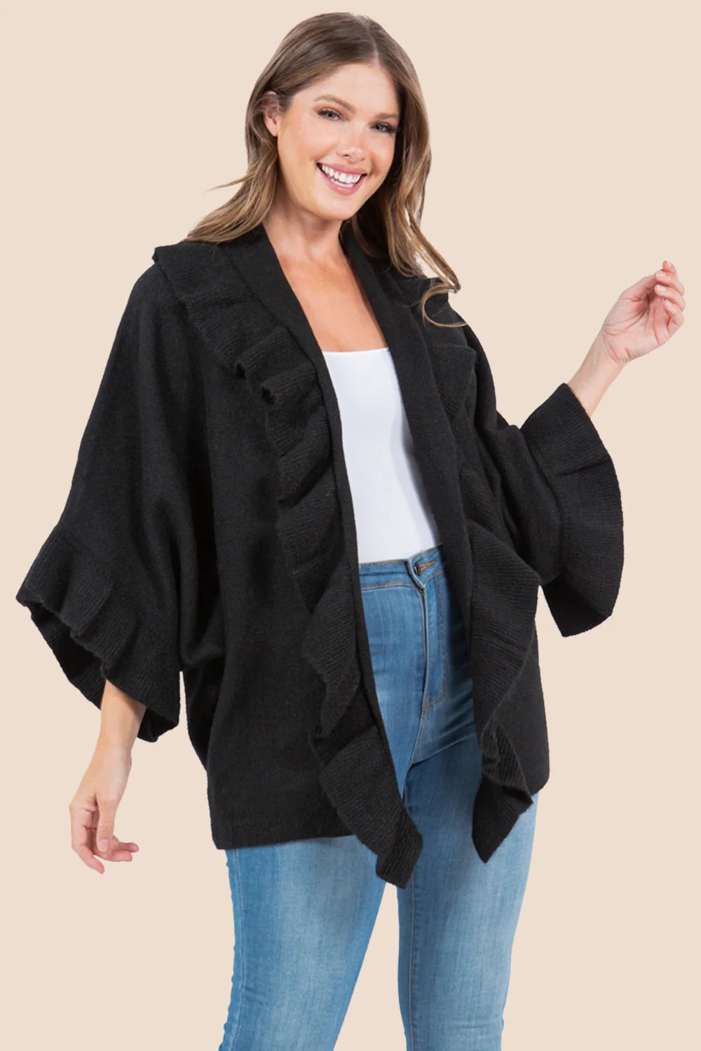 SOLID RUFFLE KIMONO