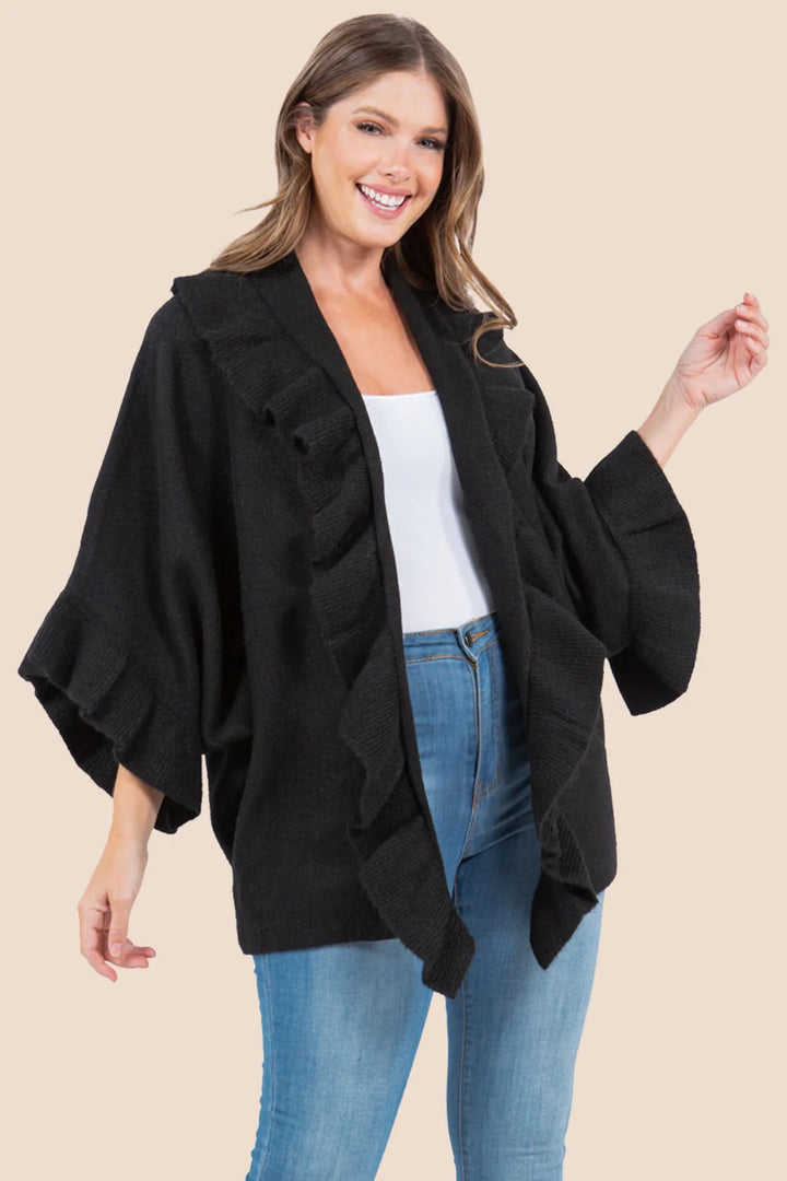 SOLID RUFFLE KIMONO