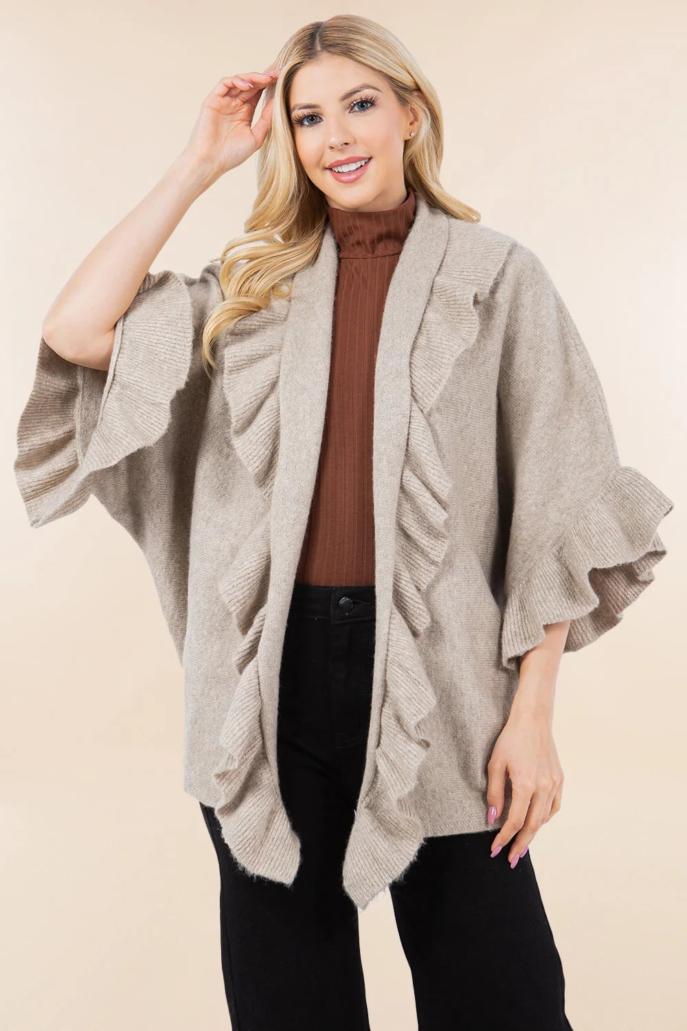 SOLID RUFFLE KIMONO