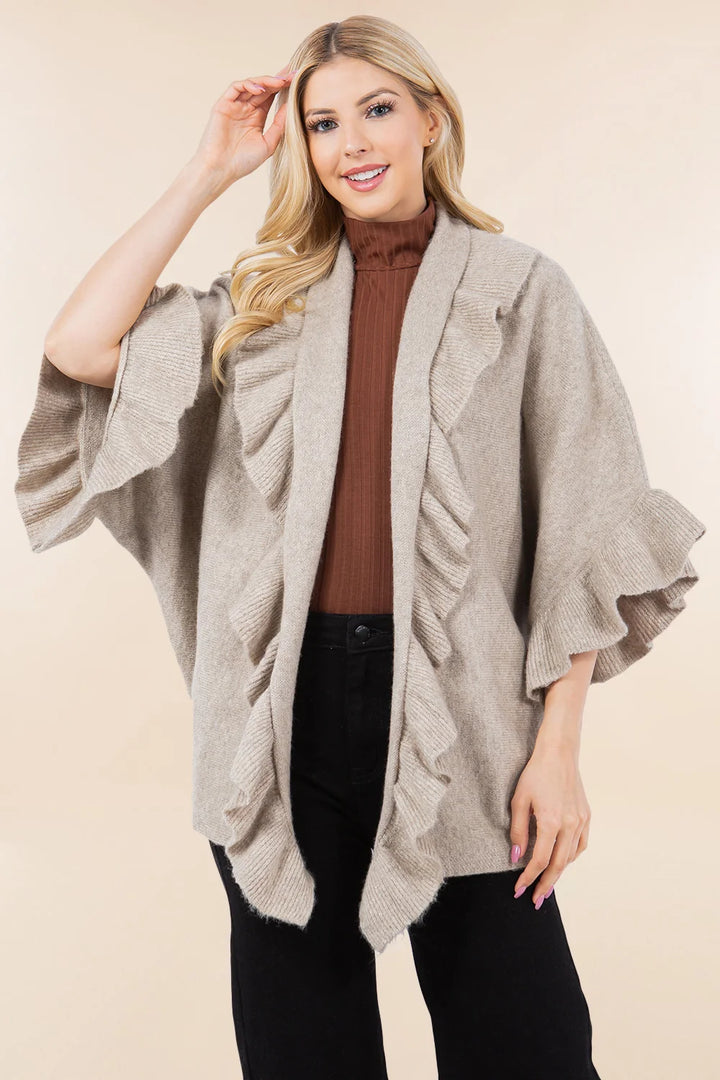 SOLID RUFFLE KIMONO