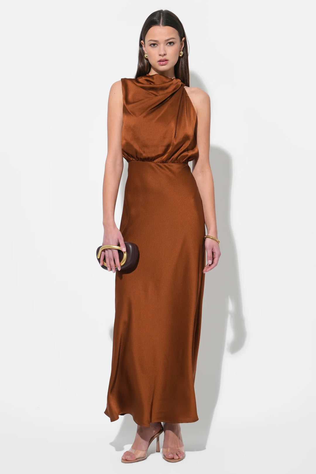 KATE COWL DRAPE ASYMMETRICAL MAXI DRESS Copper Penny KATE COWL DRAPE ASYMMETRICAL MAXI DRESS Copper Penny
