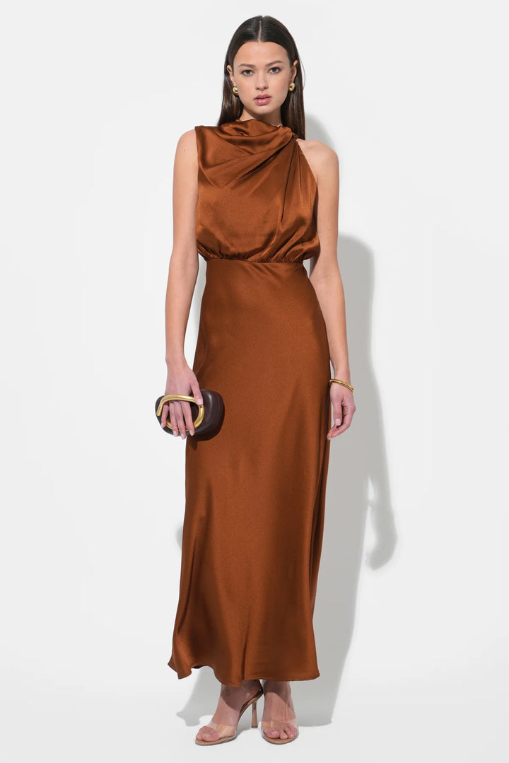 KATE COWL DRAPE ASYMMETRICAL MAXI DRESS