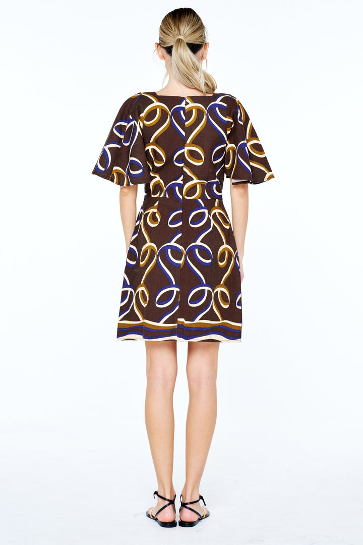 Kim Printed Ribbon Scalloped Mini Dress