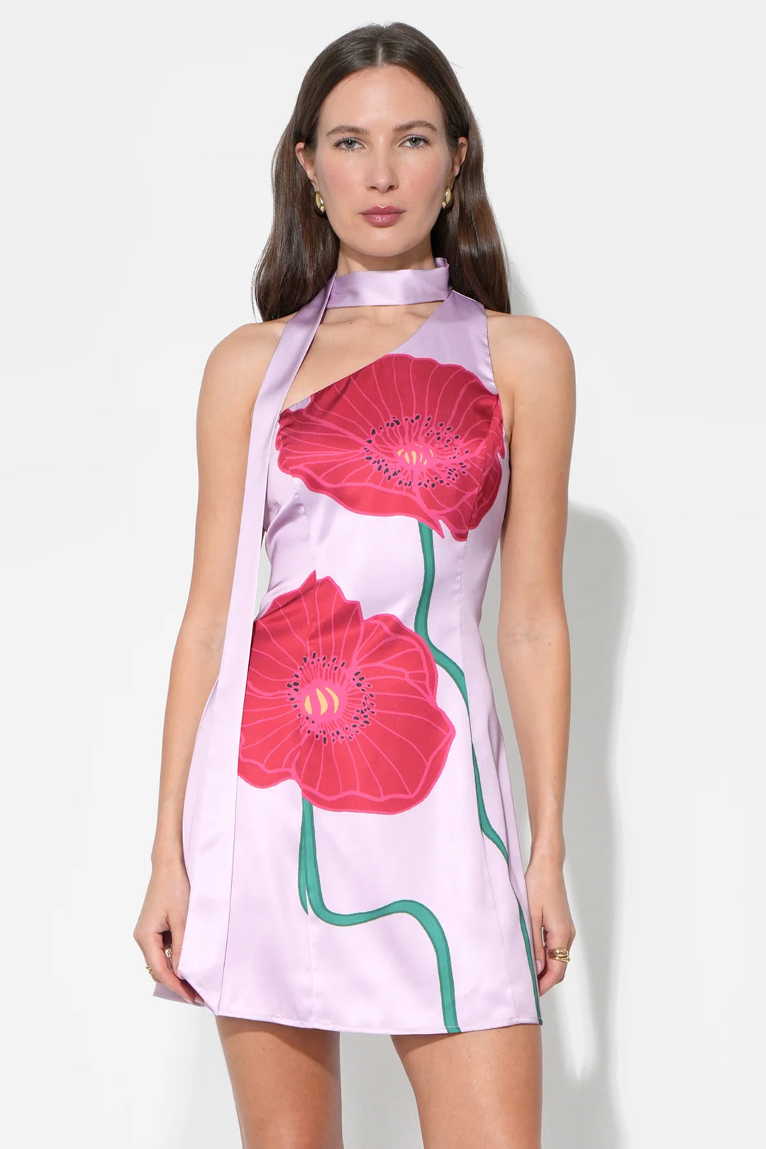 silk scarf mini dress Steve Madden Charlie One Shoulder Mini Dress With Scarf, Womens, 4, Multi