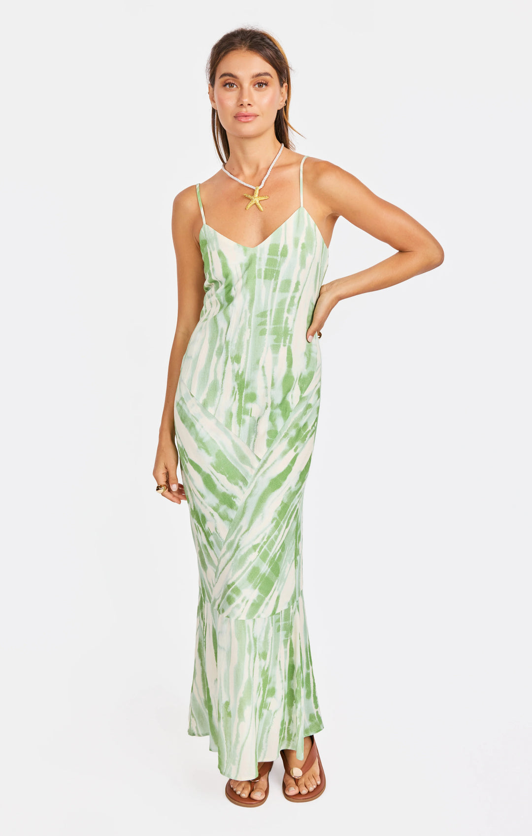 TROPICAL STORM SLIP DRESS GREEN IVORY / Extra Small / LJ2301