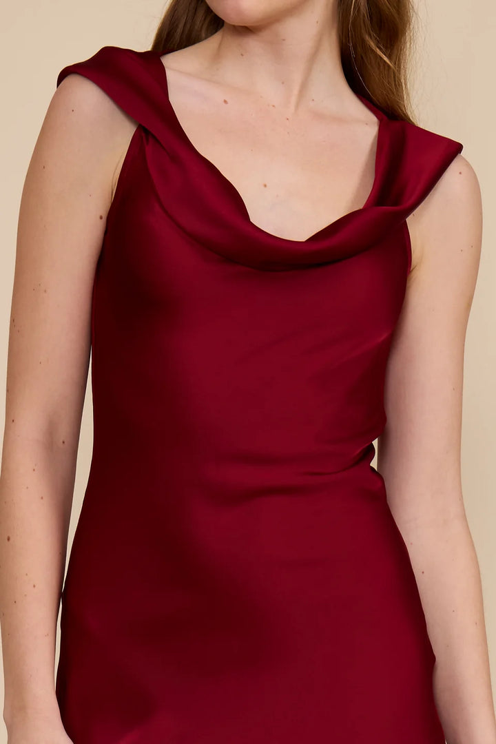 MIREYA SATIN COWL NECK DRESS