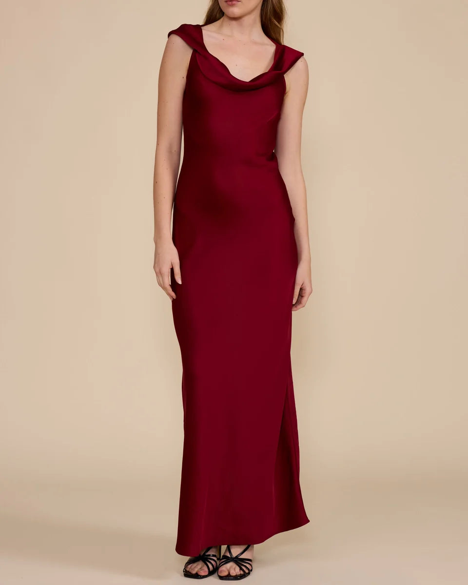 MIREYA SATIN COWL NECK DRESS