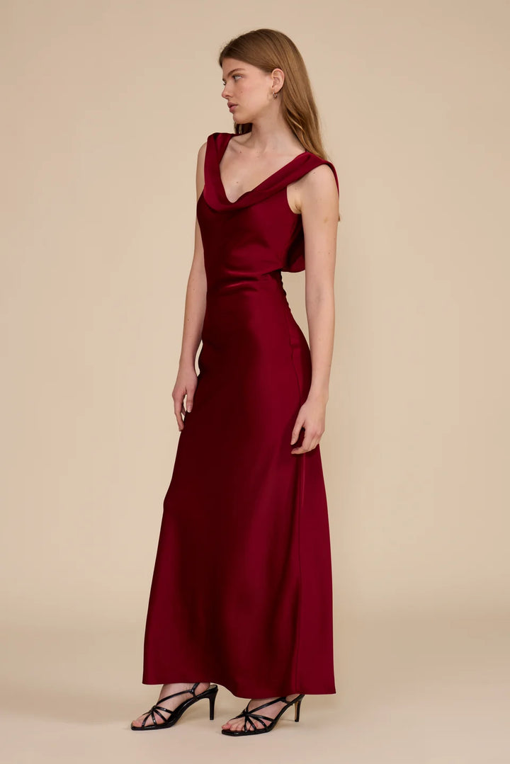 MIREYA SATIN COWL NECK DRESS