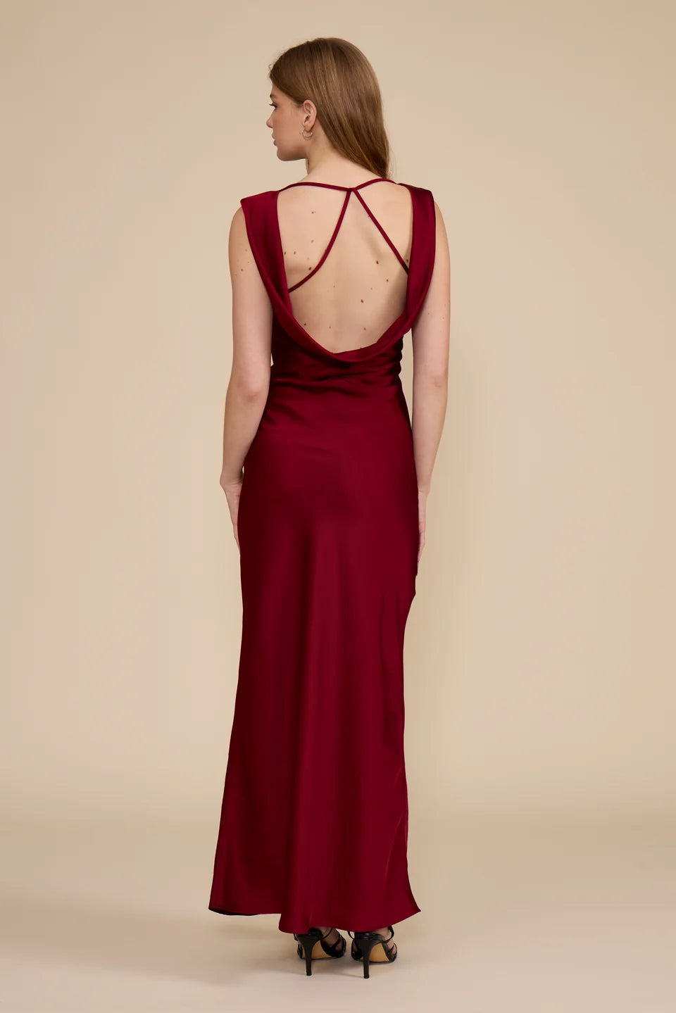 MIREYA SATIN COWL NECK DRESS