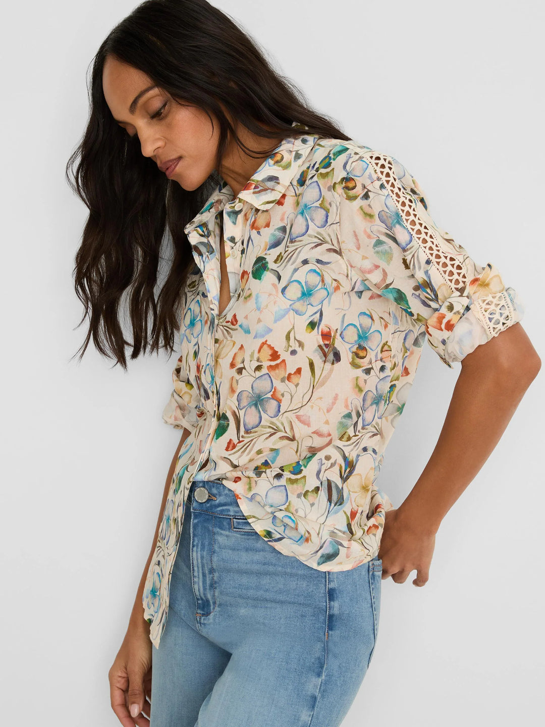 PRESSED FLOWERS COTTON LAWN SHIRT