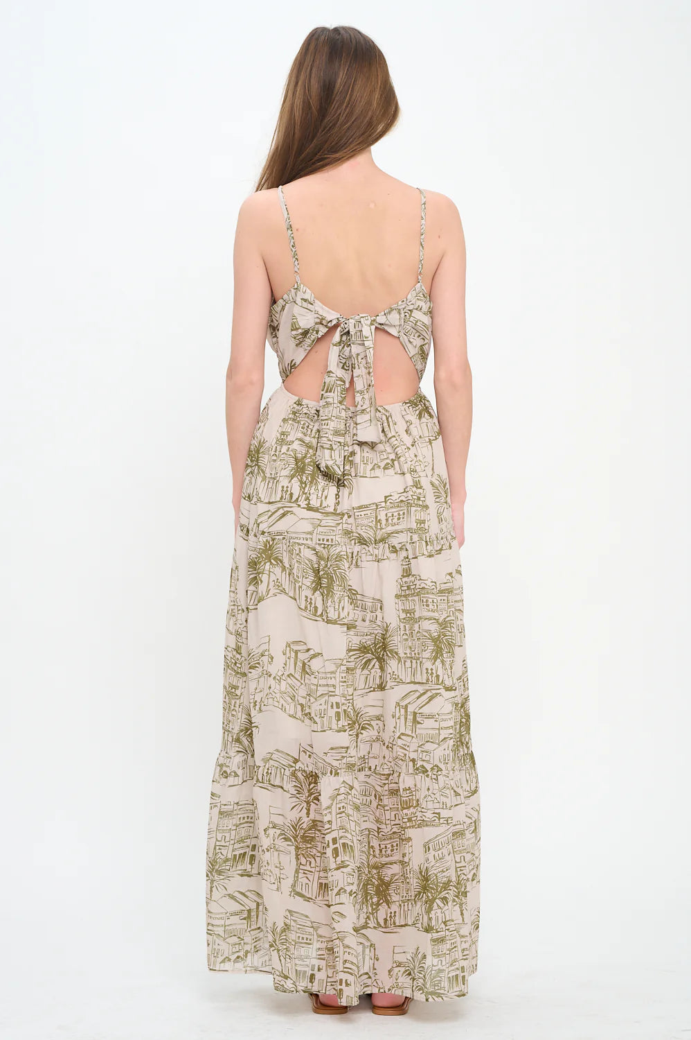 SANTORINI OLIVE SKETCH MAXI DRESS