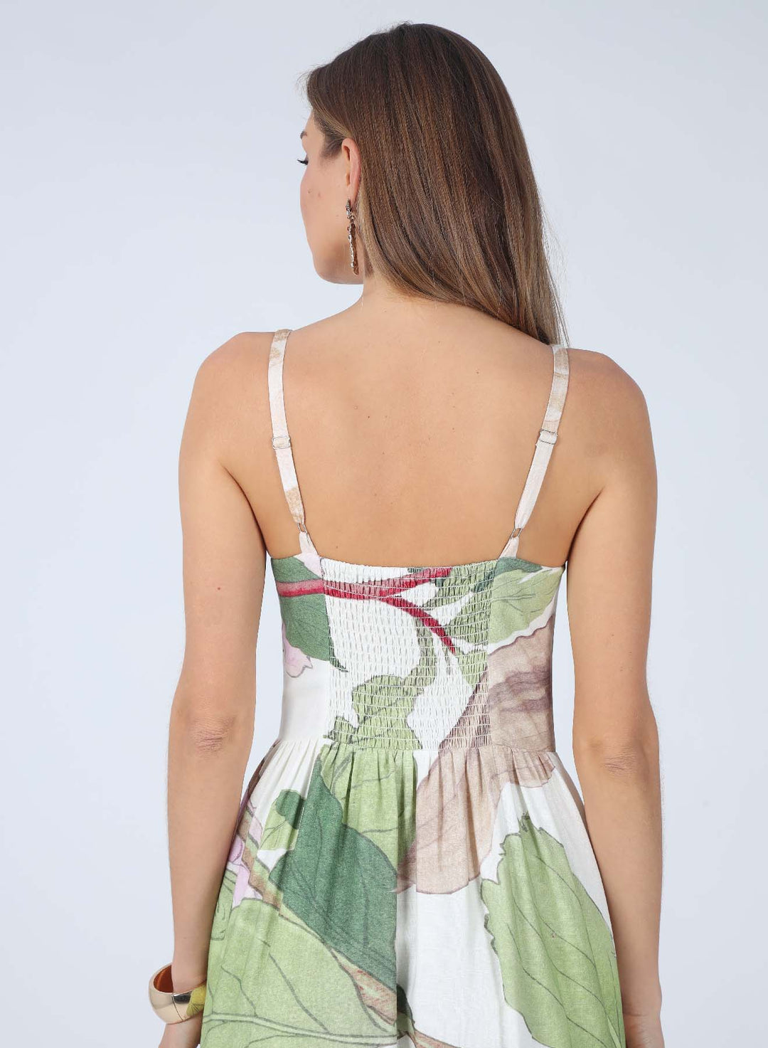 LAILA TROPICAL PRINT V-NECK MAXI DRESS