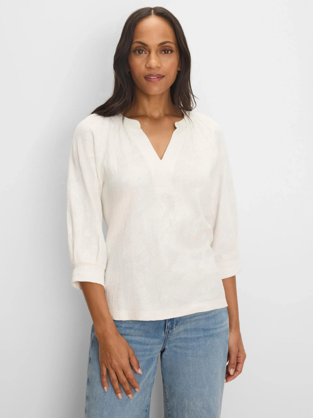 NZT LACE KNIT SPLIT NECK TOP