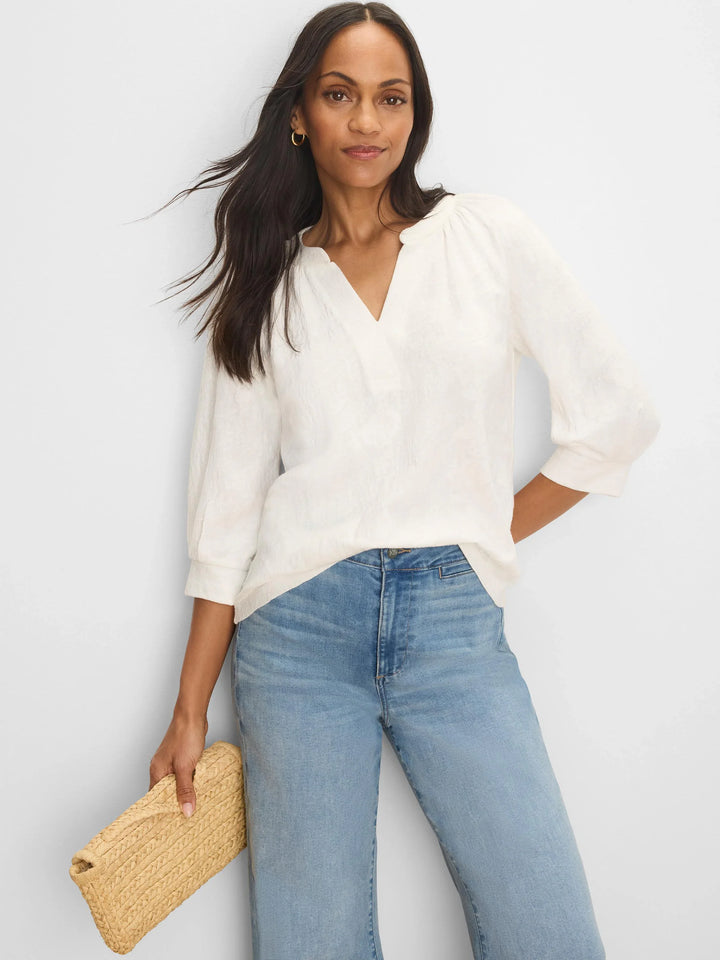 NZT LACE KNIT SPLIT NECK TOP