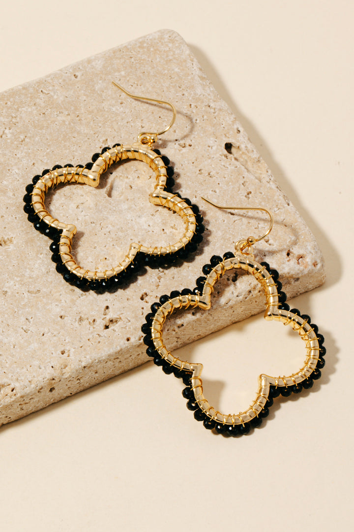 FACETED GLASS BEADED CLOVER DANGLE EARRINGS