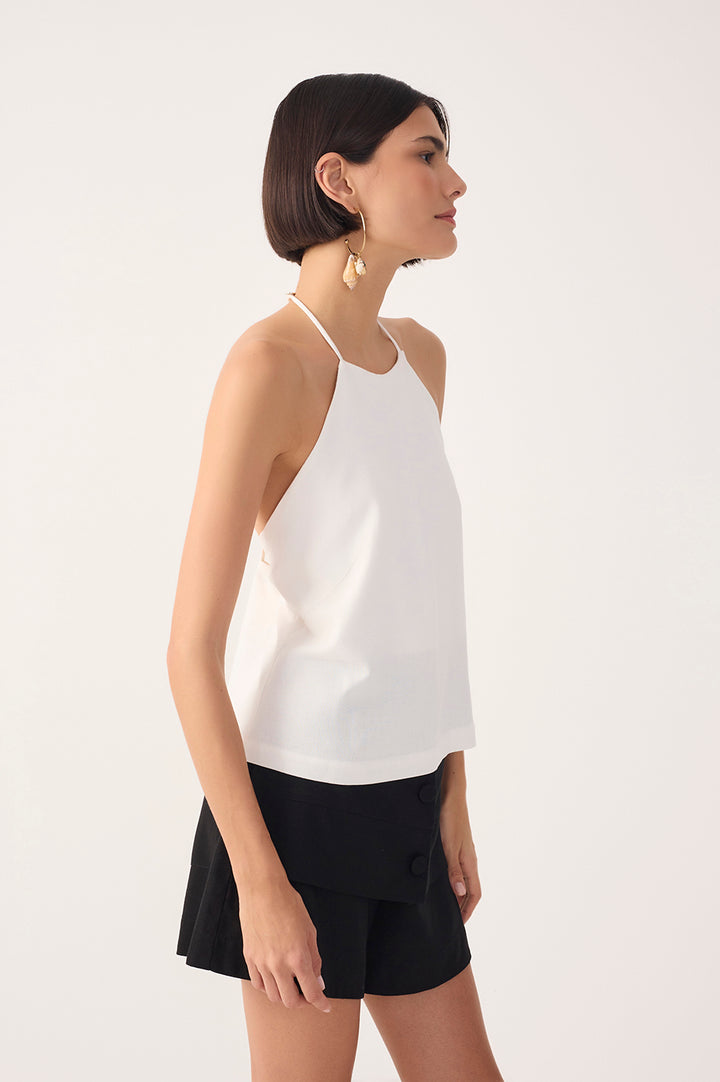 Off-white Open Back Linen Blouse