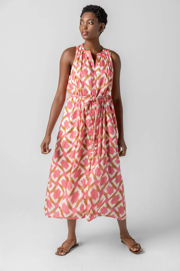 SPLIT NECK BELTED MAXI DRESS