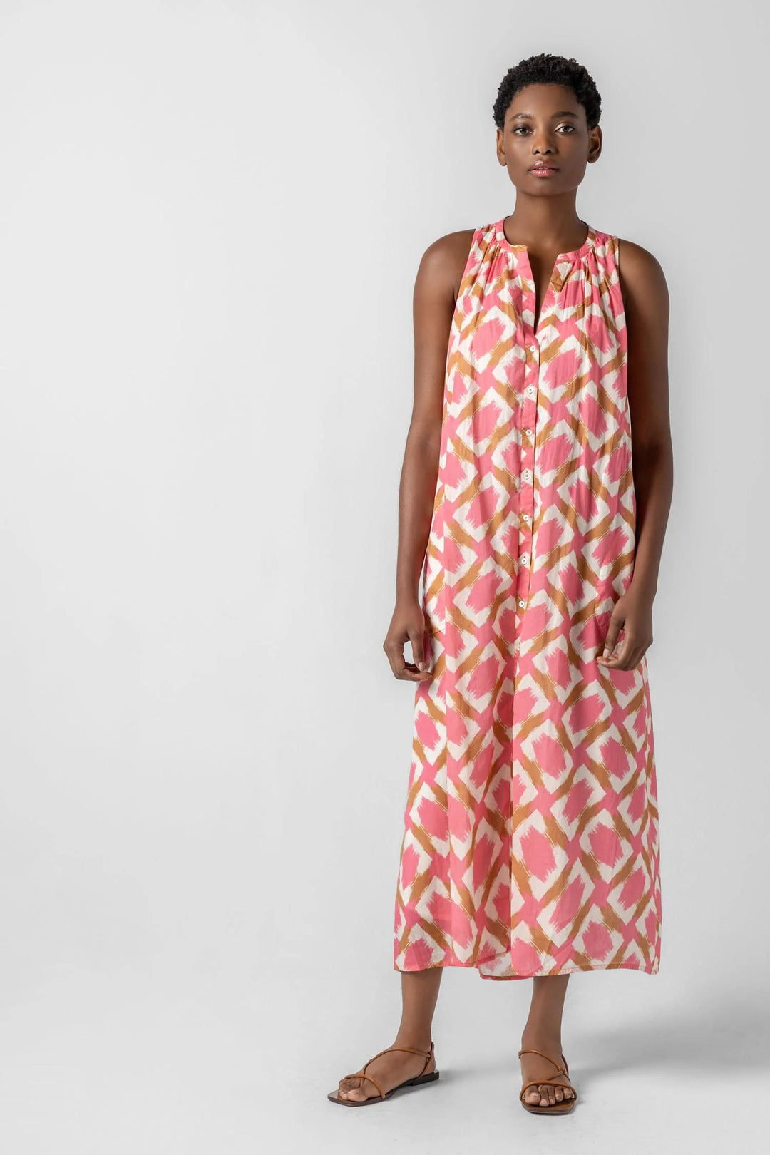 SPLIT NECK BELTED MAXI DRESS