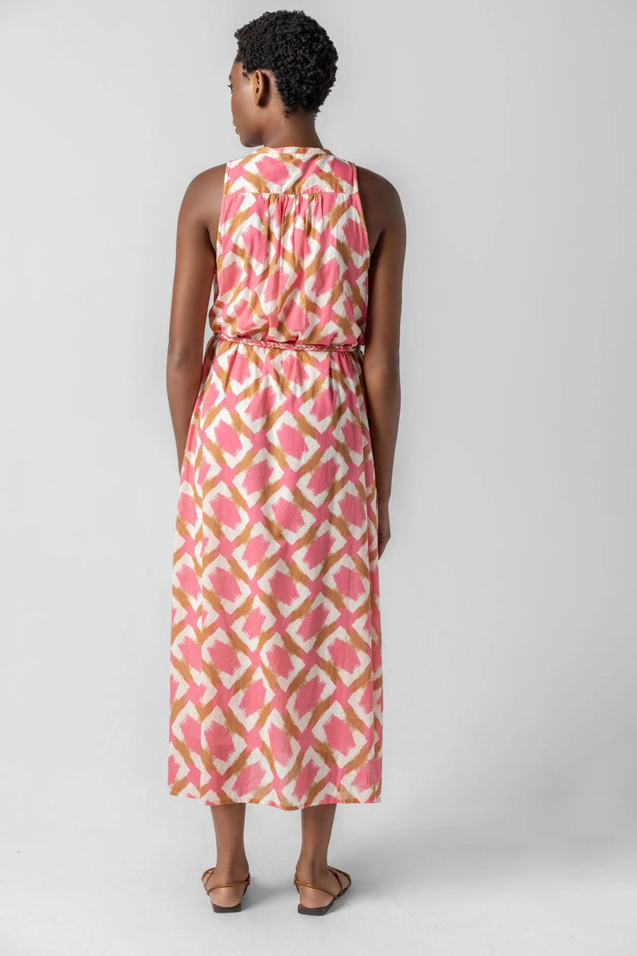 SPLIT NECK BELTED MAXI DRESS