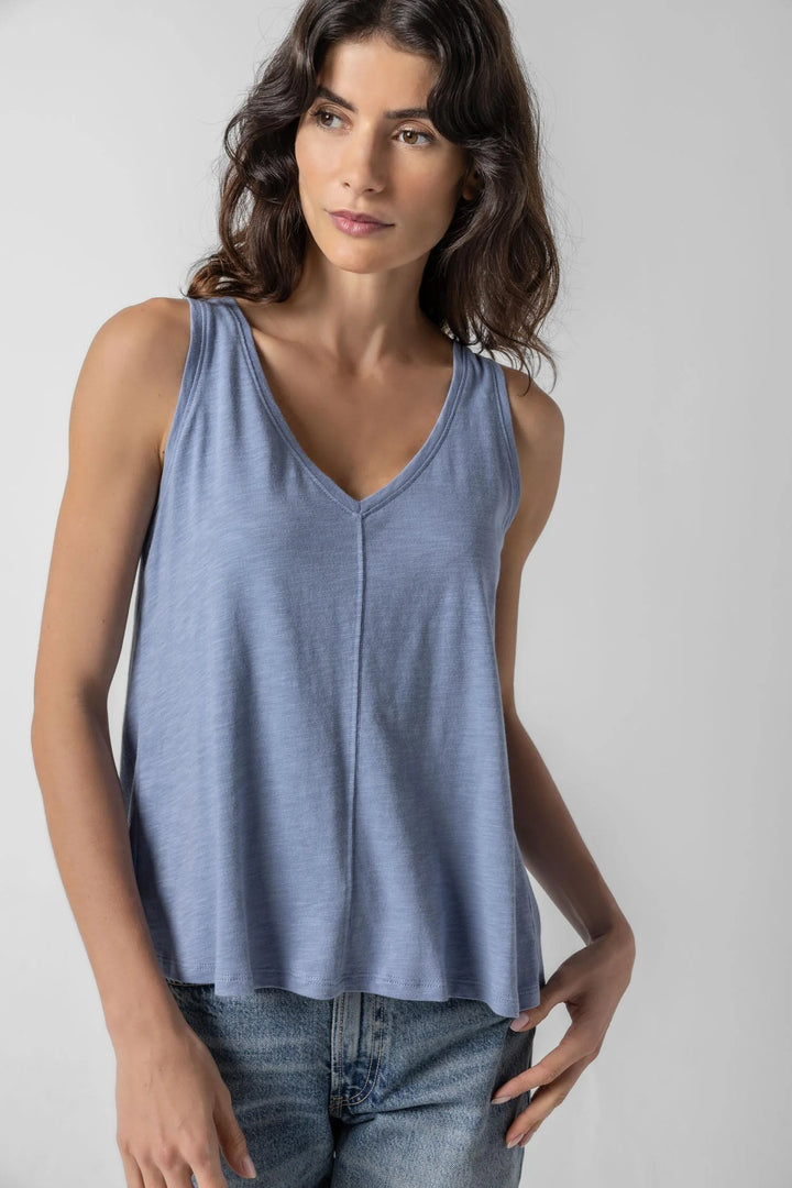 SHIRRED BACK V NECK TANK