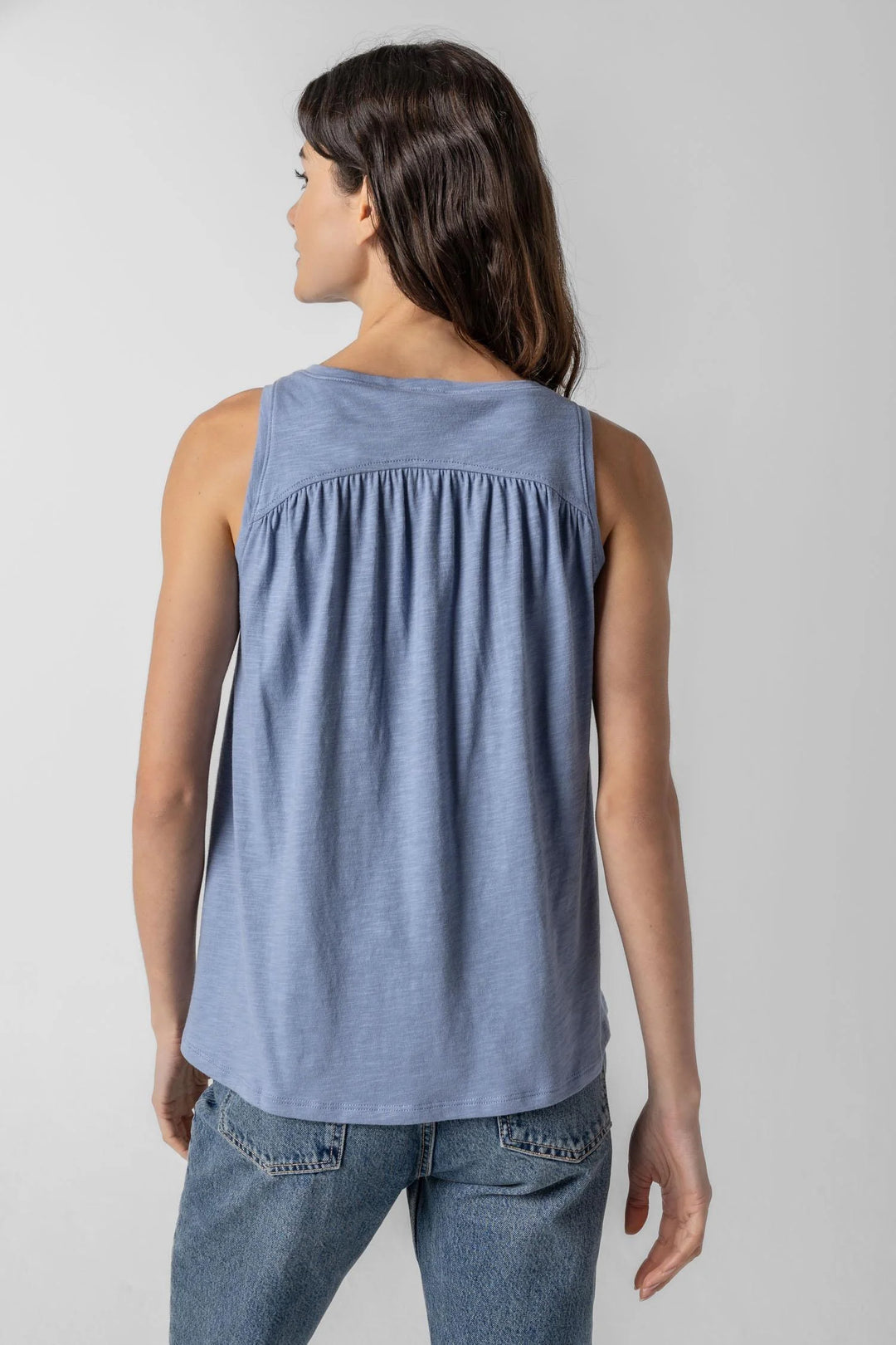 SHIRRED BACK V NECK TANK