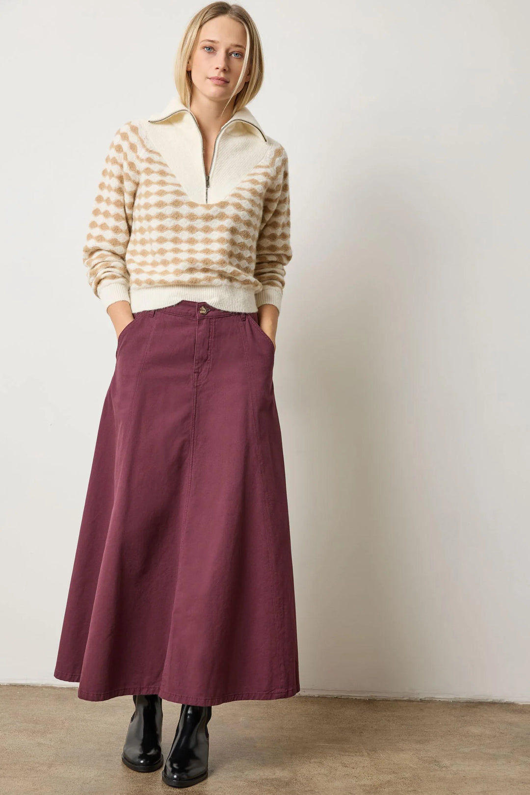 MIXED STITCH HALF ZIP SWEATER