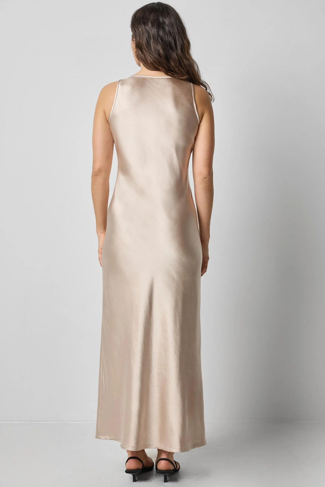 bias maxi dress Lilla P Satin Bias Maxi Dress In Chocolate