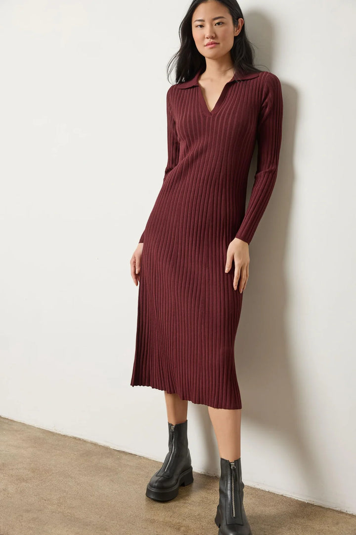 LONG SLEEVE RIB HENLEY DRESS