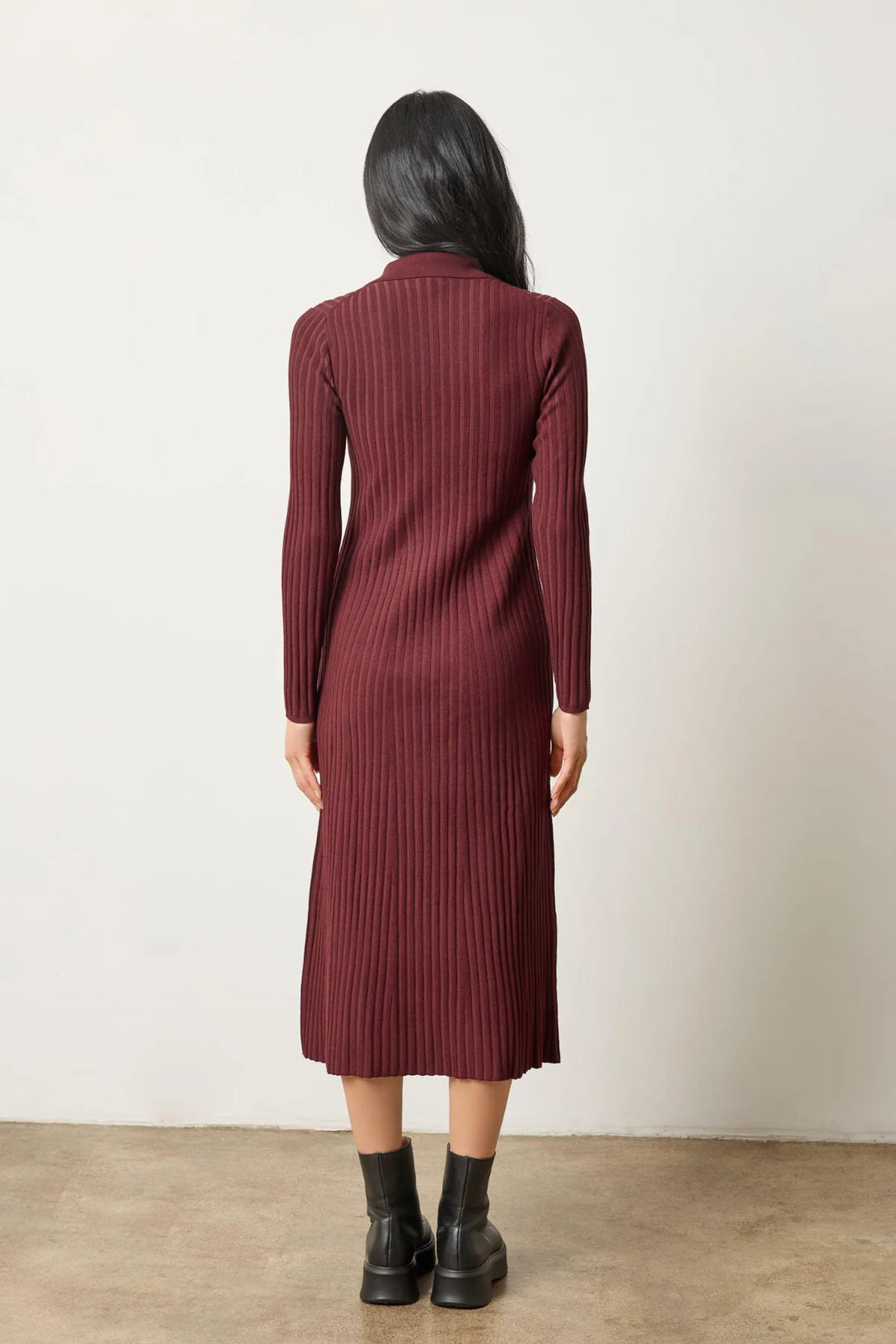 LONG SLEEVE RIB HENLEY DRESS